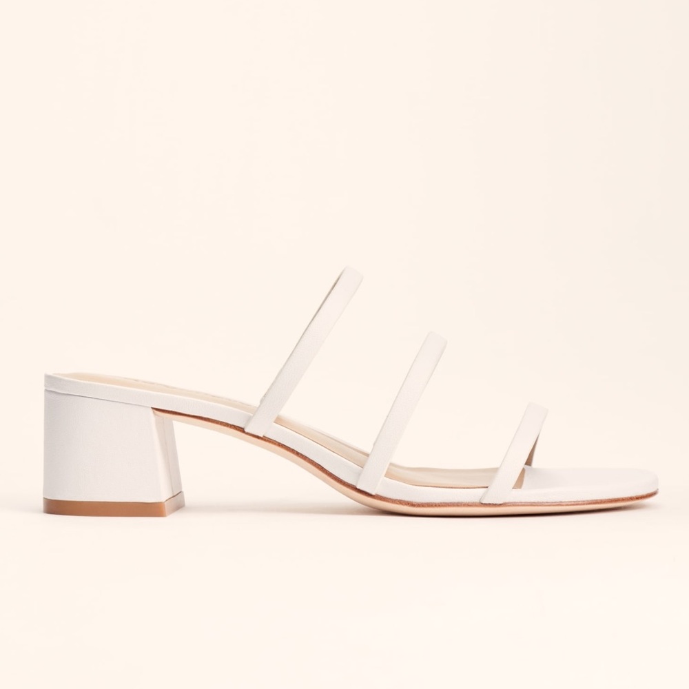 Reformation Ménage White Strappy Block Heel Sandals